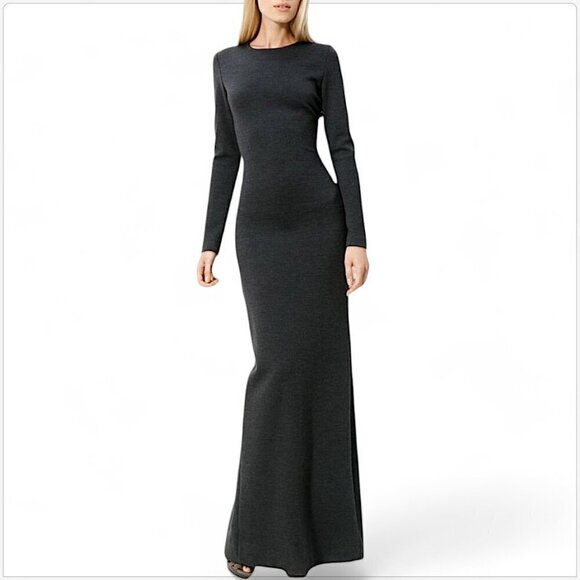St. John Long Charcoal Gray Milano Smooth Knit Long Sleeve Maxi Gown Dress 6 - Picture 1 of 5